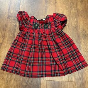 Vintage Little Billy Red Plaid Baby Dress with Floral Embroidery